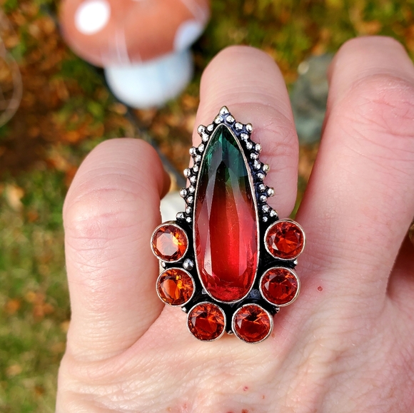 New Bi-Color Tourmaline & Garnet 925 Silver Ring. - Picture 3 of 16